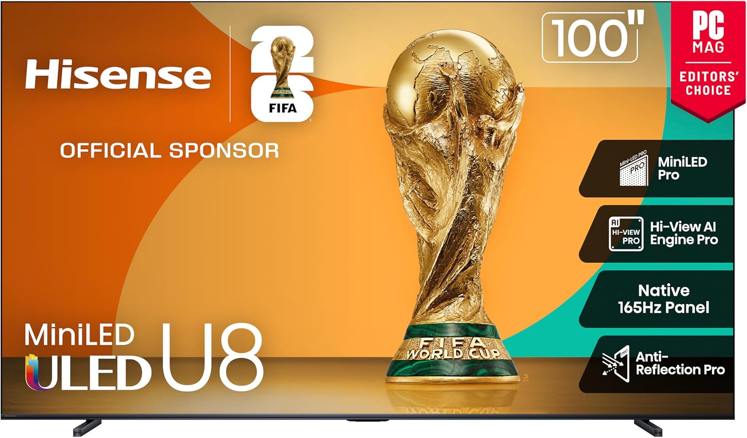 Hisense 100' U8 Mini-LED ULED 4K UHD Google Smart TV (100U8QG, 2025 Model) - QLED, Native 165Hz, VRR 288, Up to 5000 Nits, HDR10+, Dolby Vision IQ · Atmos, IMAX Enhanced, 4.1.2 Ch Surround (Renewed)