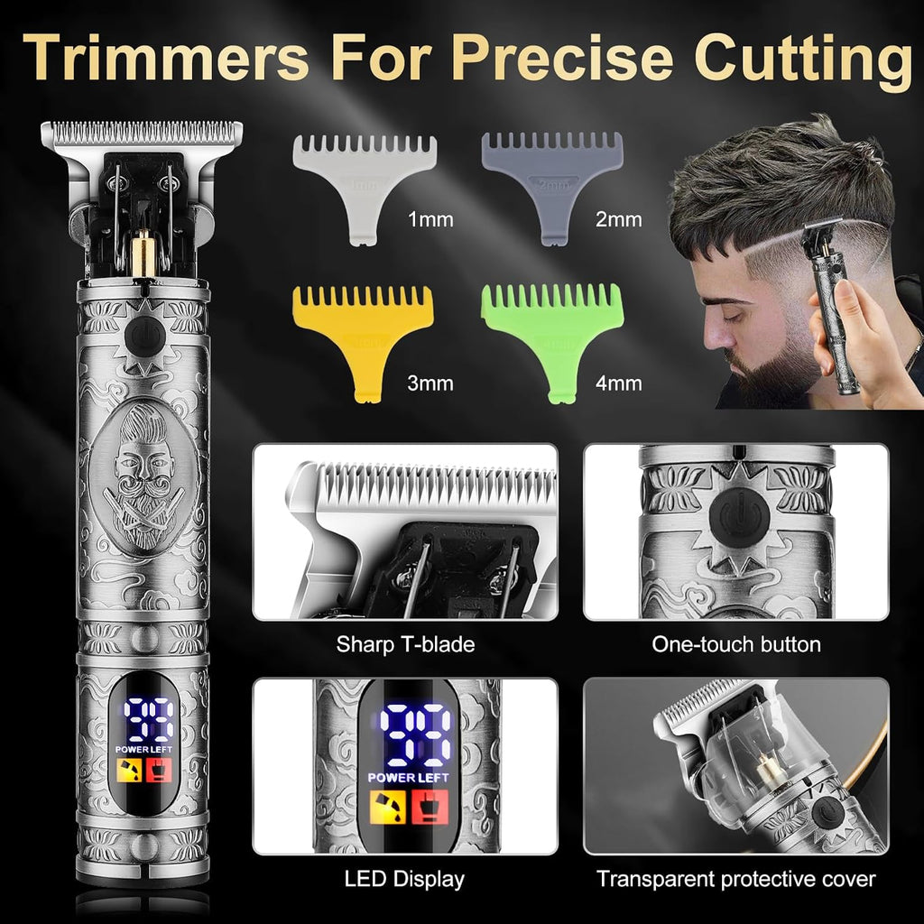 QREEYX Hair Clippers for Man T-Blade Trimmer Nose Hair Trimmer Electric Shaver Set, Professional 4 in 1 Barber Clippers Set for Haircut, Men's Grooming Kit with LCD Display, Ideal Gift for Him