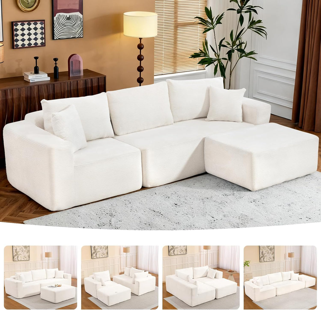 Brage Living 2025 New 108' Cloud Couch Sectional, Comfy Boneless Modular Sectional Sofa with L-Shaped Chaise, Deep Seat Couch for Living Room, No Assembly Required (Beige, Chaise Ottoman)