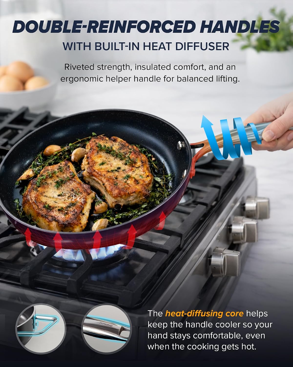 Nuwave Essential Series 5PC Ceramic Cookware Set PFAS-Free, G11 Duralon Blue Coating, Pots and Pans Set Non Stick, Diamond Scratch-Resistant,Stay-Cool Handle, Metal Lid,Induction Ready,Dishwasher Safe