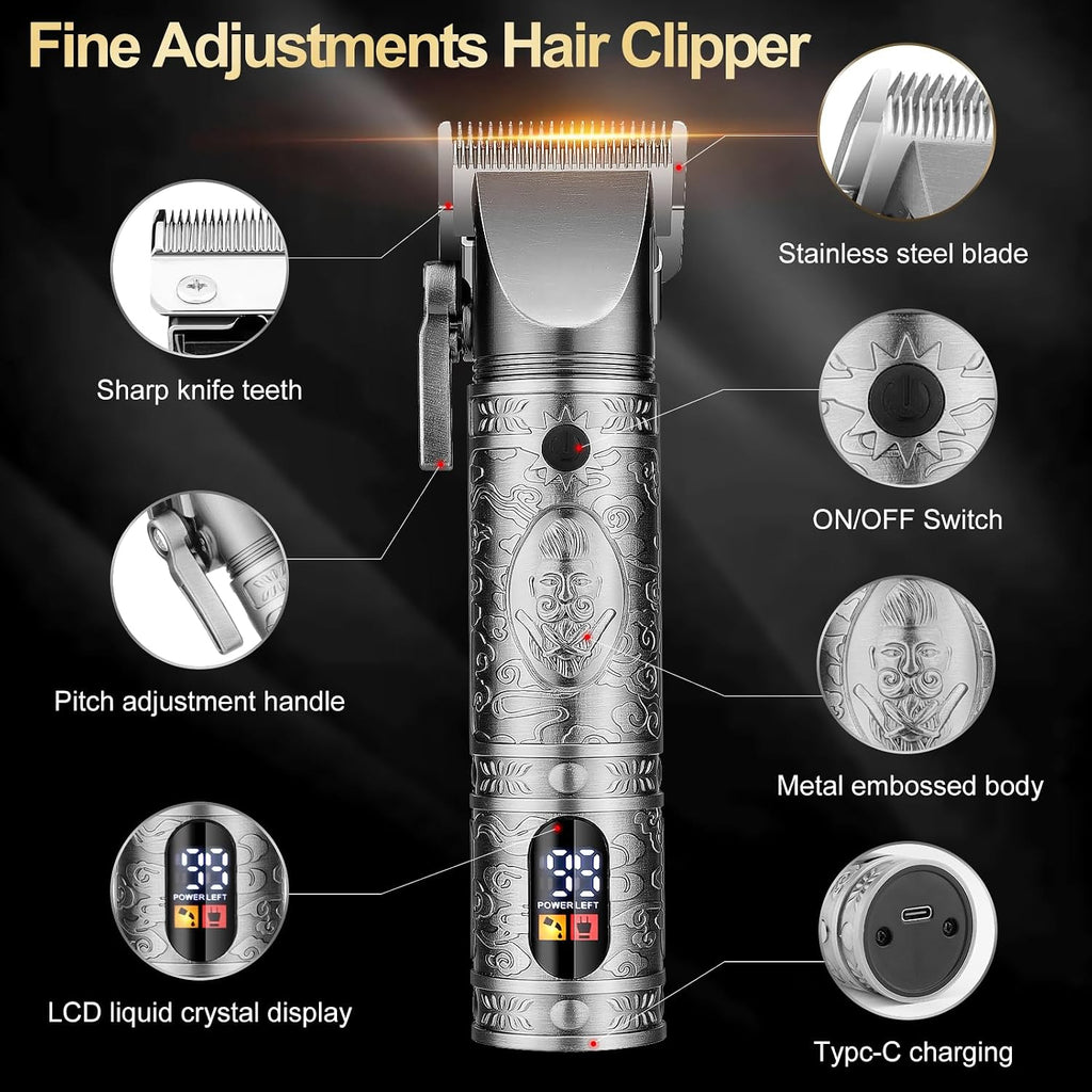 QREEYX Hair Clippers for Man T-Blade Trimmer Nose Hair Trimmer Electric Shaver Set, Professional 4 in 1 Barber Clippers Set for Haircut, Men's Grooming Kit with LCD Display, Ideal Gift for Him