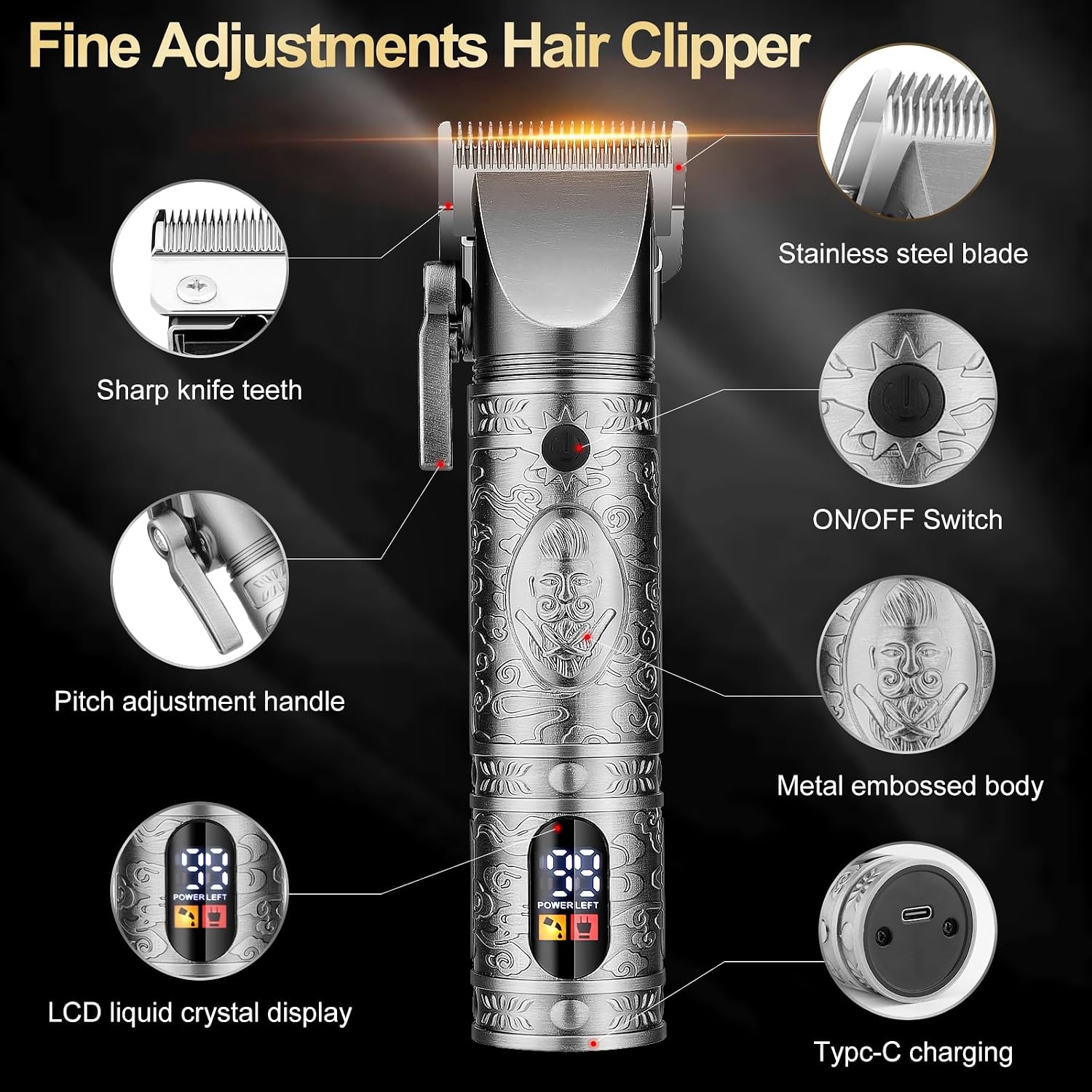 QREEYX Hair Clippers for Man T-Blade Trimmer Nose Hair Trimmer Electric Shaver Set, Professional 4 in 1 Barber Clippers Set for Haircut, Men's Grooming Kit with LCD Display, Ideal Gift for Him