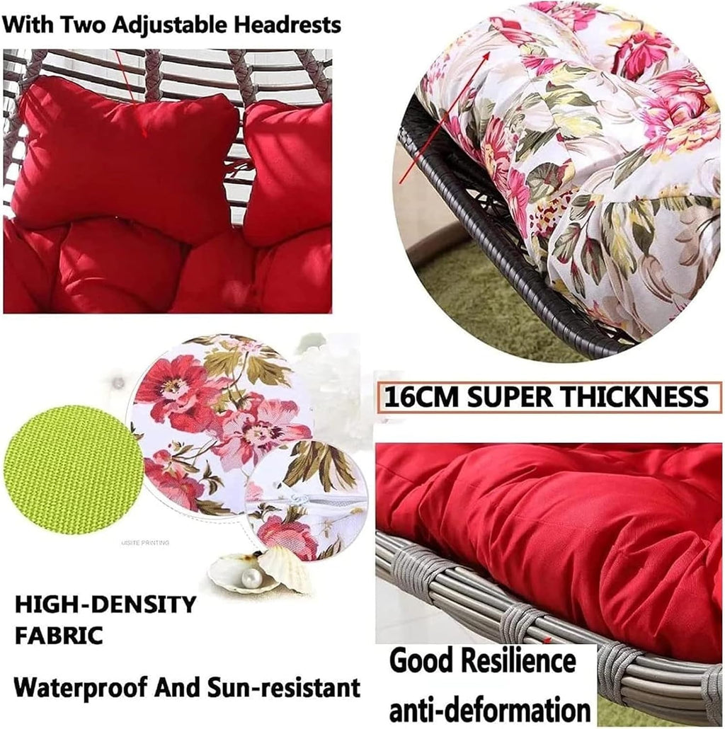 Double Hanging Chair Cushion Replacement Egg Chair Cushions, 2 Seater Egg Chair Swing Cushion Hanging Hammock Chair Cushions Washable(Beige)