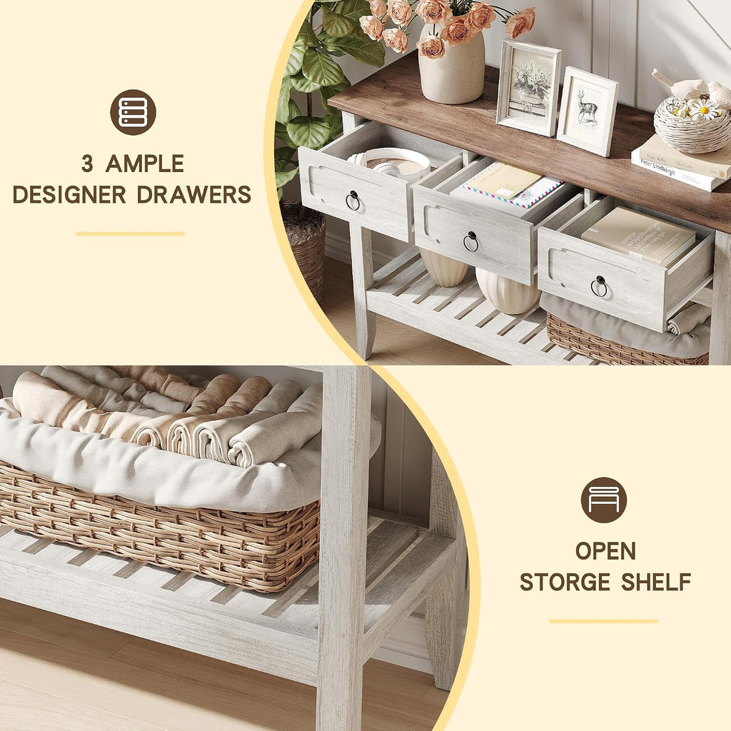 Maupvit Rustic Entryway Table with Large Storage Space, Farmhouse Feel Console Table for Entryway, Sturdy & Reliable Structure Sofa Table, Easy to Assemble Entry Table