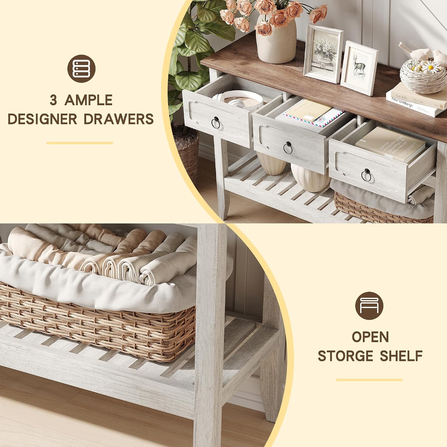 Maupvit Rustic Entryway Table with Large Storage Space, Farmhouse Feel Console Table for Entryway, Sturdy & Reliable Structure Sofa Table, Easy to Assemble Entry Table