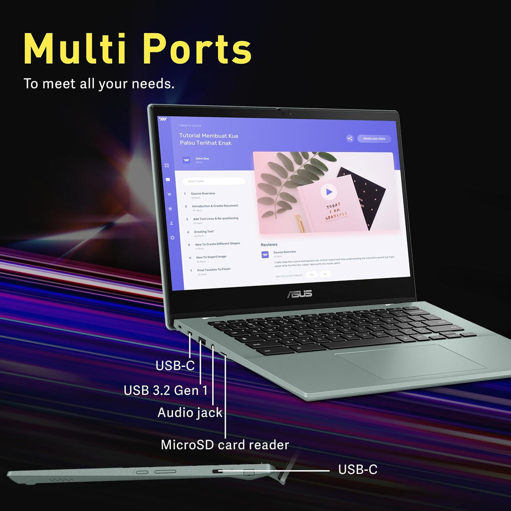 ASUS Chromebook Flip 14' FHD Touchscreen Laptop, MediaTek Kompanio 520, 4GB LPDDR4X, 64GB eMMC, MediaTek Integrated Graphics, 720p HD Webcam, WiFi 6, Long Battery Life, Chrome OS, Gray Green (Renewed)