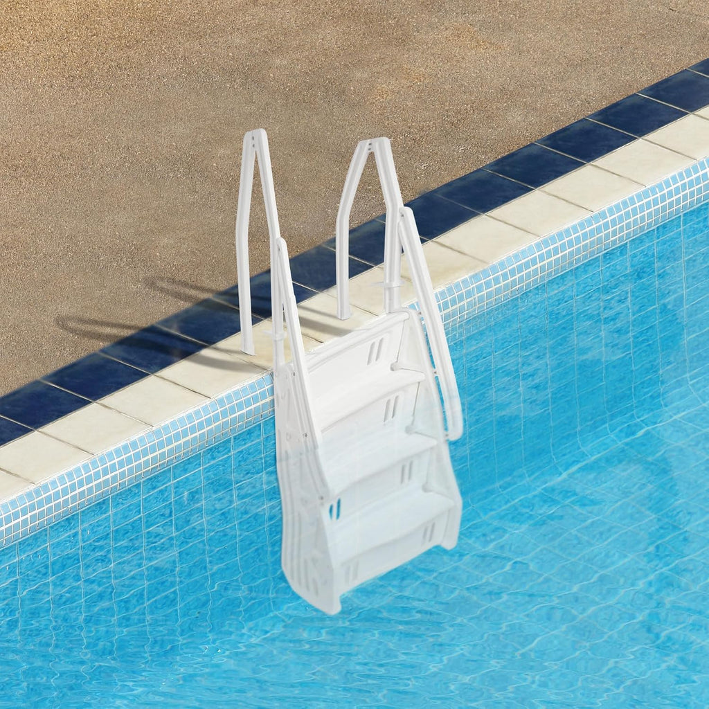 Vinyl Works 24 Inch in Pool Step Ladder, Adjustable Stair Entry System with Handrails and Non-Slip Surface for Above Ground Swimming Pools, White