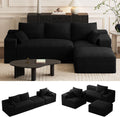 108' Oversized L-Shaped Sectional Couches for Living Room, Comfy Fluffy Corduroy Black Boneless Cloud Couch with Ottoman, Plush Memory Foam Modular Sectional Sofa for Small Spaces