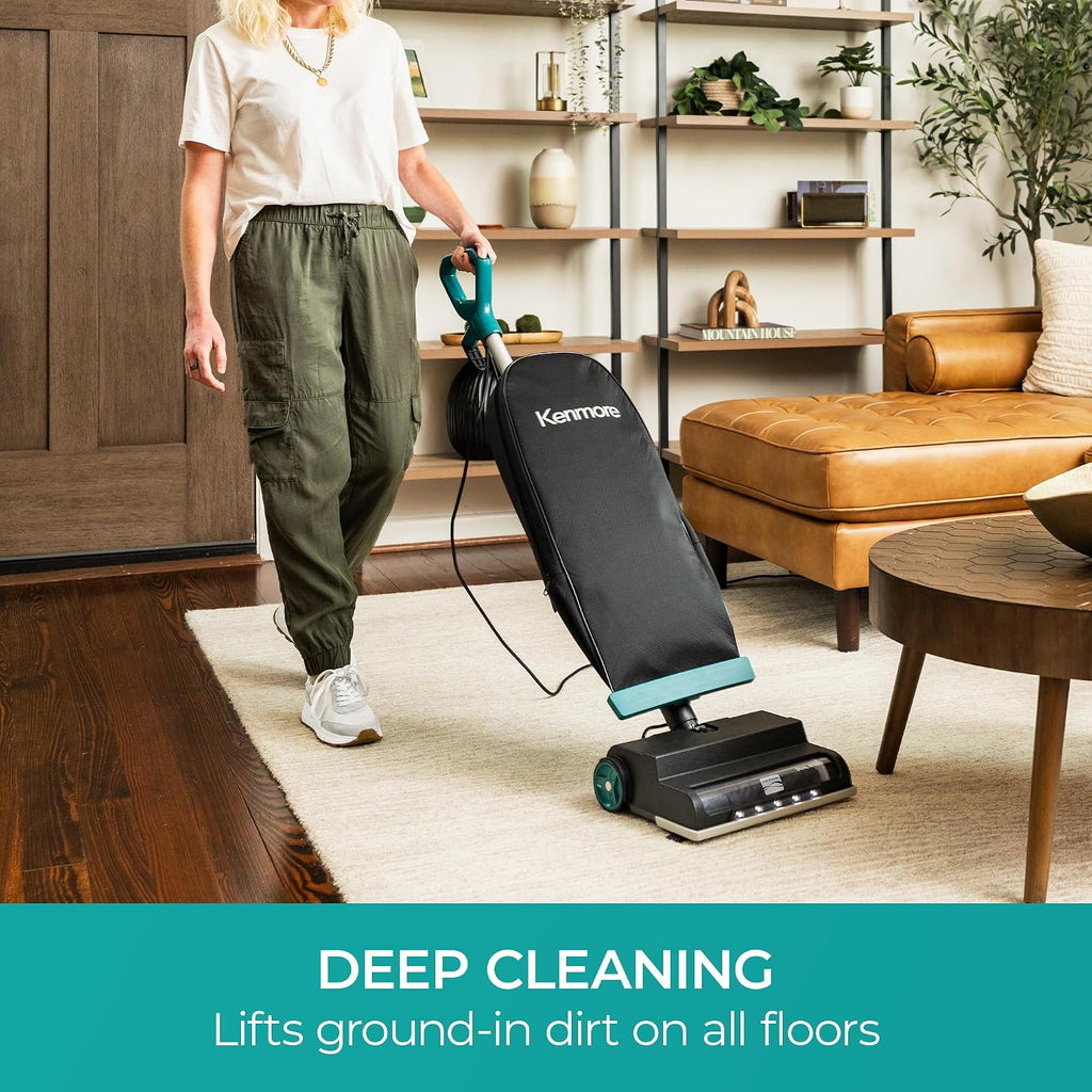 Kenmore BU1001 B200 Series Commercial Grade Vacuum Cleaner Lightweight 14L Capacity Bagged Upright Vac with LED Headlight and 2-Speed Setting Powerful Suction for Pets, Carpets & Hard Floor, Black