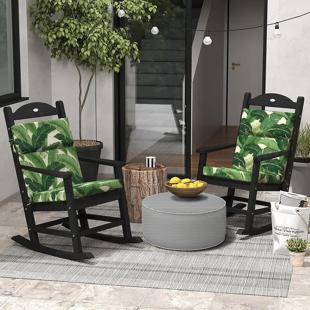 DYTXIII Outdoor High Back Chair Cushions Set of 2, 44'x22' Water Repellent Patio Seat Cushions with Elastic Sponge, All Weather Chair Pads for Rocking, Dining, Patio Furniture - Swaying Palms Green