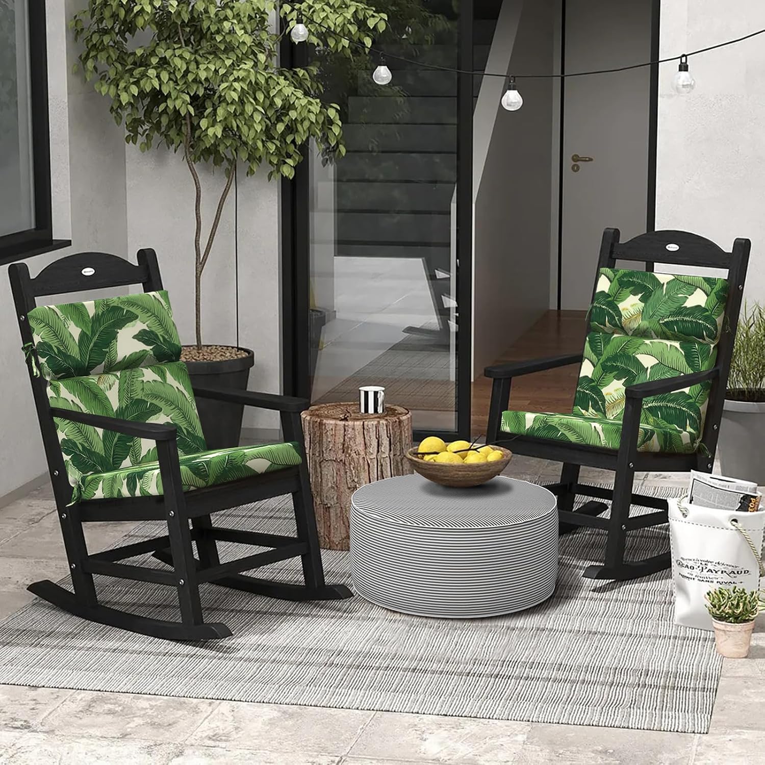 DYTXIII Outdoor High Back Chair Cushions Set of 2, 44'x22' Water Repellent Patio Seat Cushions with Elastic Sponge, All Weather Chair Pads for Rocking, Dining, Patio Furniture - Swaying Palms Green