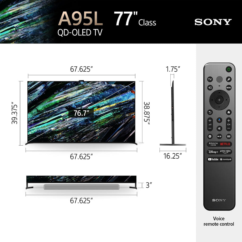 Sony QD-OLED 77 inch BRAVIA XR A95L Series 4K Ultra HD TV: Smart Google TV with Dolby Vision HDR and Exclusive Gaming Features for The PlayStation® 5 XR77A95L- Latest Model,Black