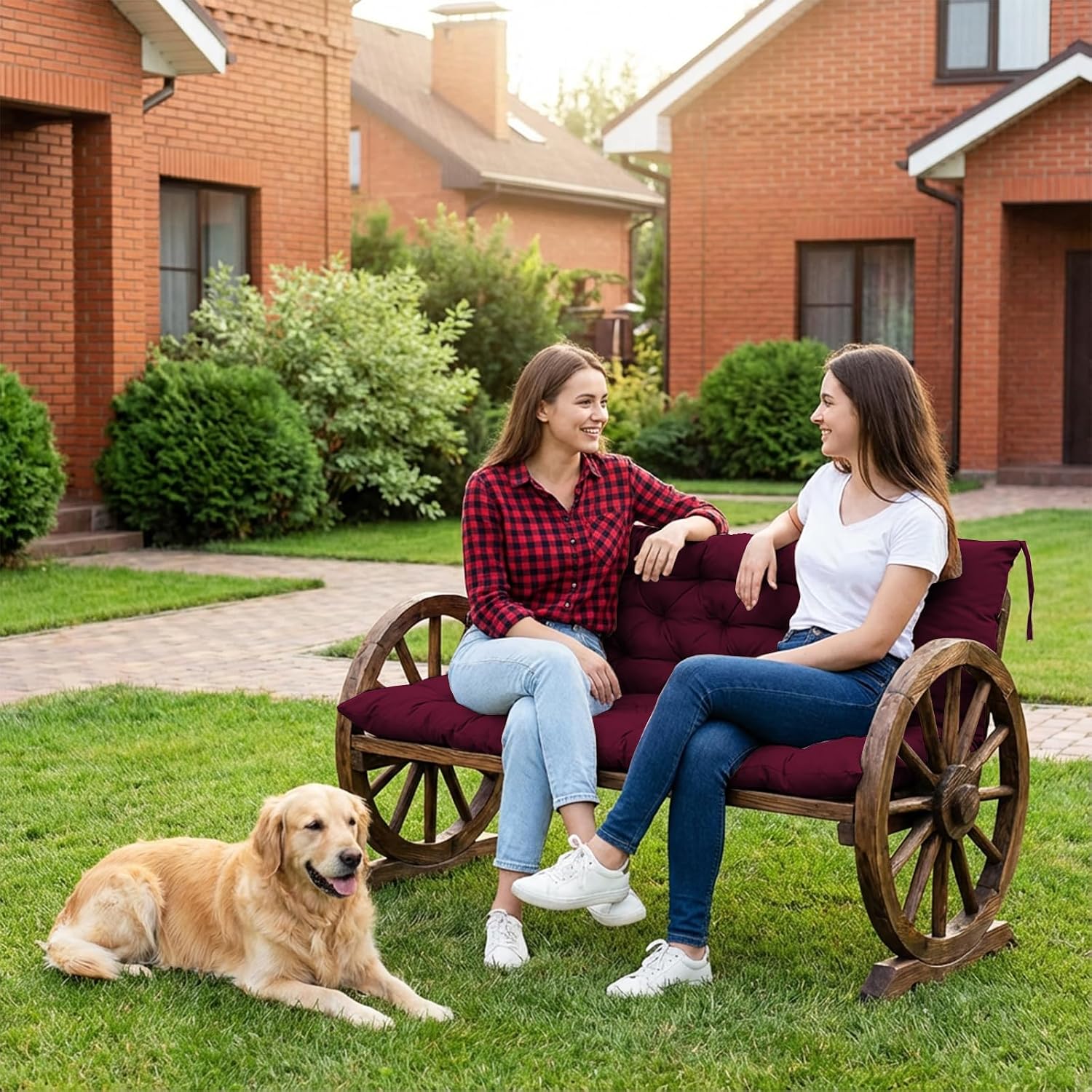 Waterproof Porch Swing Cushion Replacement, Thick 4' 2–3 Seat Outdoor Swing Seat Cushion with Backrest & Ties for Patio, Garden & Porch(Claret 40 * 60 in)