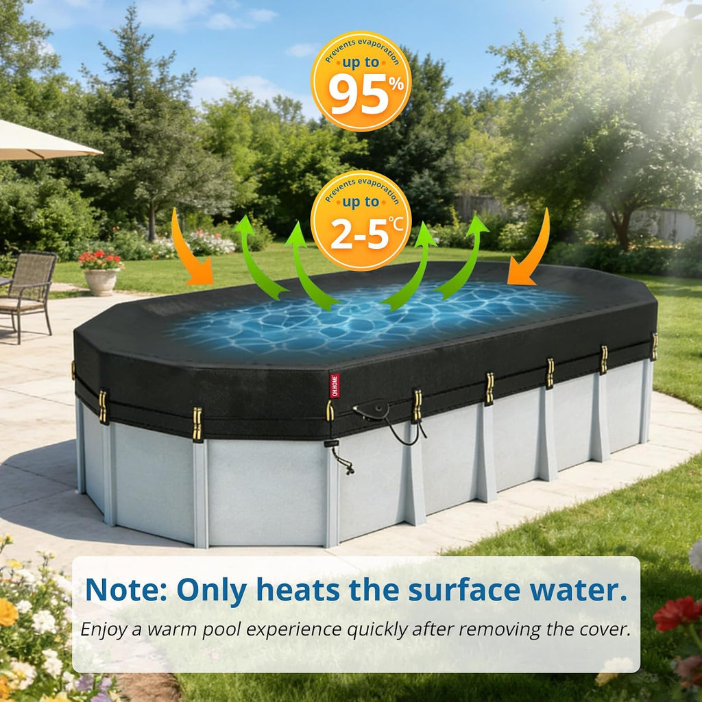 QH.HOME 16x25 Ft Oval Pool Cover for Steel Wall Pool,[Ultimate Windproof & Tear-Resistant Fabric],Snug Fit with Patented Ratchet & Weight Rings, Blocks Leaves &Waterproof