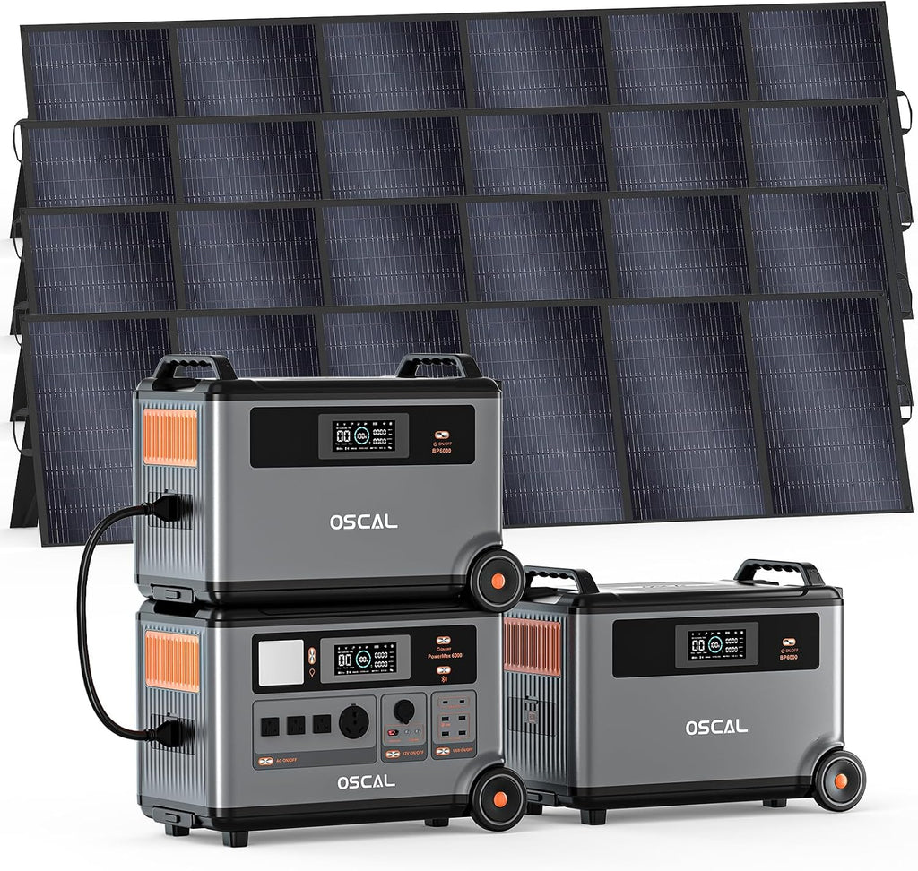 OSCAL 10.8KWh Solar Generator With 4×500W Solar Panel,120V/240V for PowerMax 6000,6000w AC Output (9000W Surge),Solar Generator for Home Backup, Emergency, Outdoor Camping
