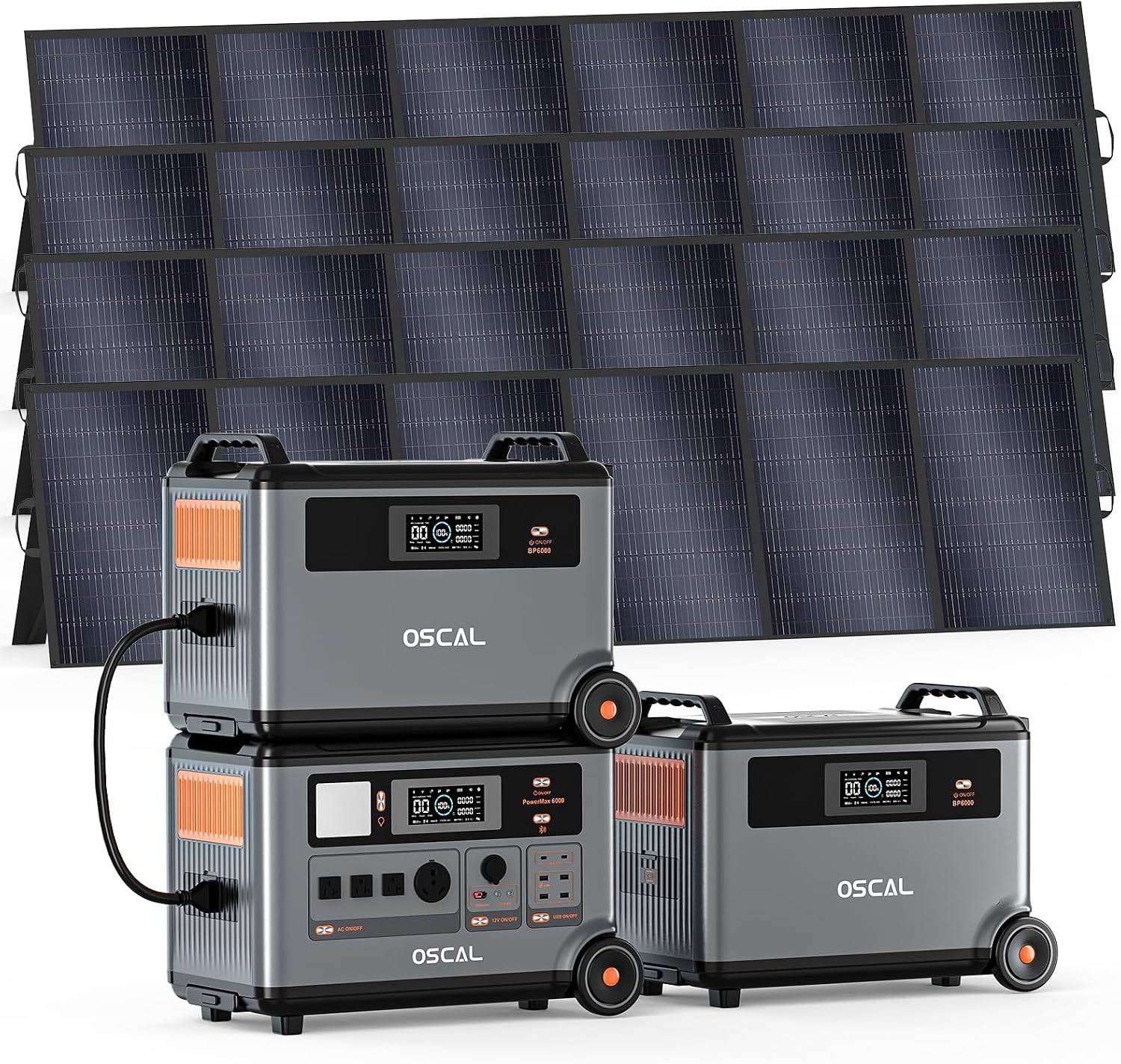 OSCAL 10.8KWh Solar Generator With 4×500W Solar Panel,120V/240V for PowerMax 6000,6000w AC Output (9000W Surge),Solar Generator for Home Backup, Emergency, Outdoor Camping