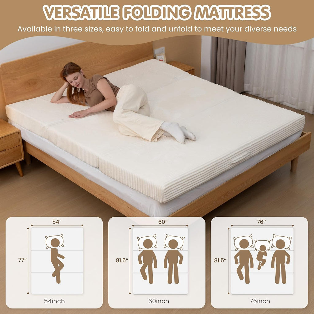 5-in-1 Convertible Sofa Bed,60' Boneless Couch Tri Folding Floor Mattress with Removable L-Shaped Armrests & Handle,Corduroy Futon Couch Sleeper with Pull Out Bed for Living Room Bedroom Apartment