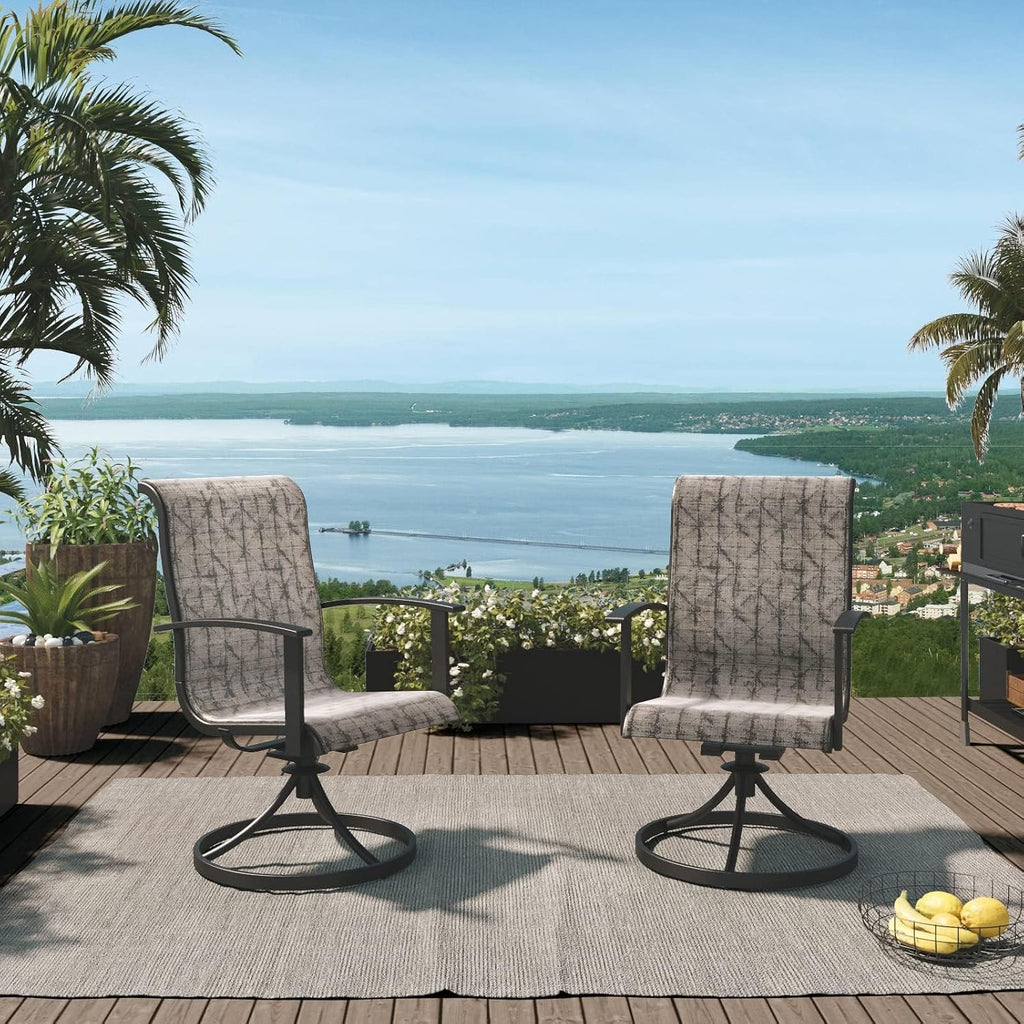 Grand patio Outdoor Swivel Dining Chairs Set of 2, 360 Degree Mesh Sling Rocker Sets for Deck, Garden Backyard, Black & Grey Plaid