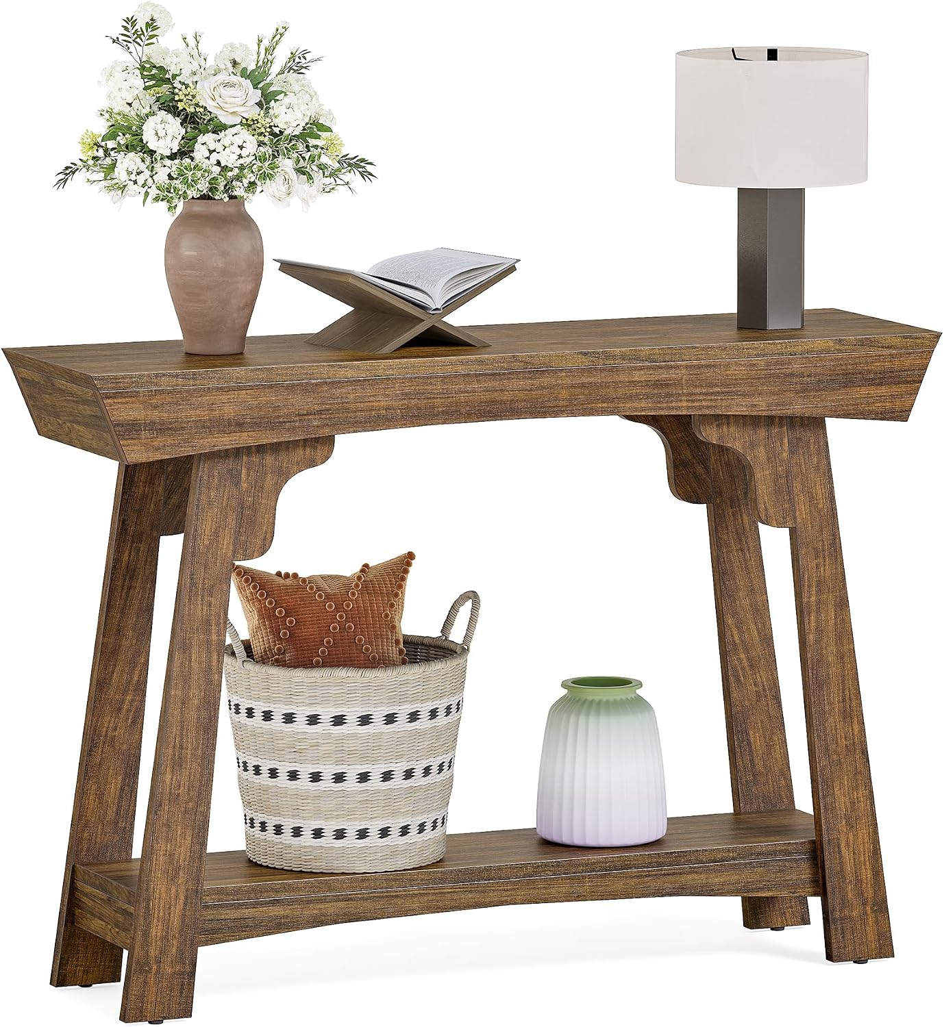LITTLE TREE 41-Inch Console Table with Storage, 2-Tier Sofa Table Behind Couch, Farmhouse Entryway Table for Living Room, Hallway (Rustic Brown)