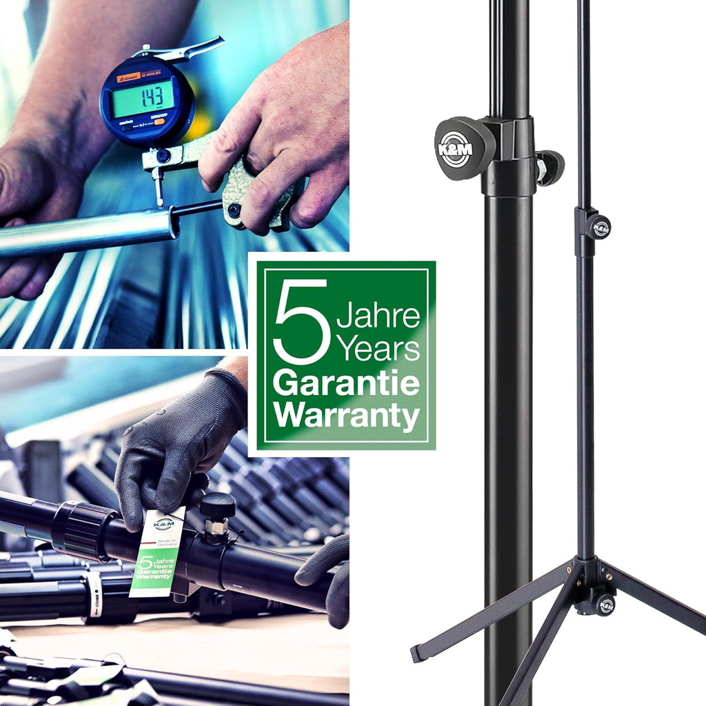 K&M Konig & Meyer 12185.000.55 Laptop Stand | Oversized Desk w/Adjustable Height & Securing Bolts | Cross Brace Foldable Tripod Legs | Ergonomic | Compact | Portable | German Made | Black