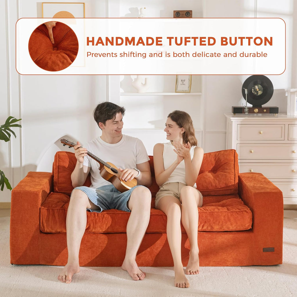 MAXYOYO Boneless Sofa Couch, 75' Oversized Loveseat Sofa, Tufted Floor Couch Bean Bag Chair for Living Room Bedroom Apartment, Sofa in a Box, No Assembly Needed, Orange