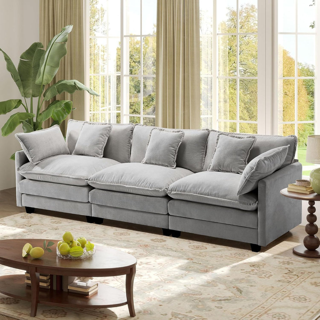 113.4' Modular Sectional Sofa,Cloud Couch for Living Room, Modern Deep Seat Sofa 3 Seater Chenille Fabric Comfy Couches with Throw Pillows for Apartment