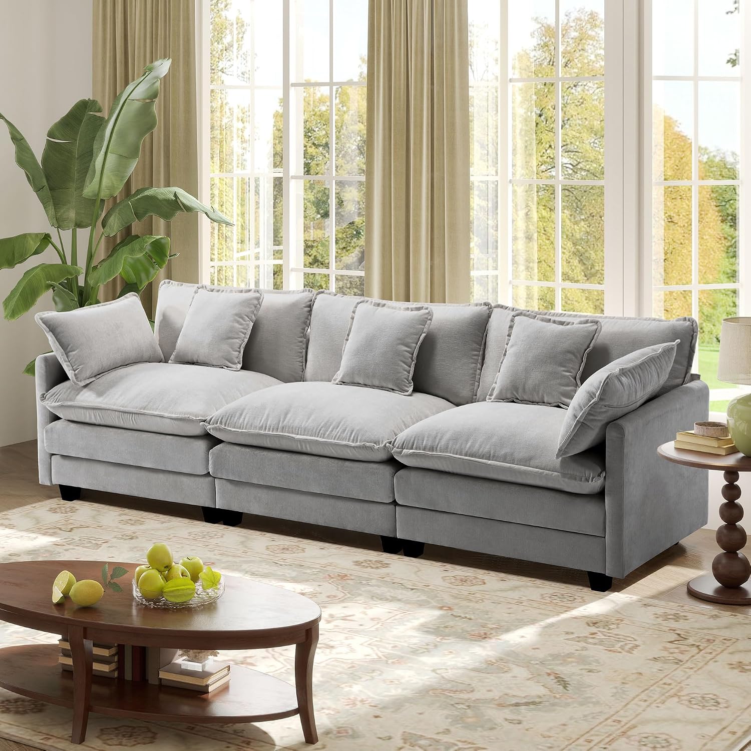 113.4' Modular Sectional Sofa,Cloud Couch for Living Room, Modern Deep Seat Sofa 3 Seater Chenille Fabric Comfy Couches with Throw Pillows for Apartment