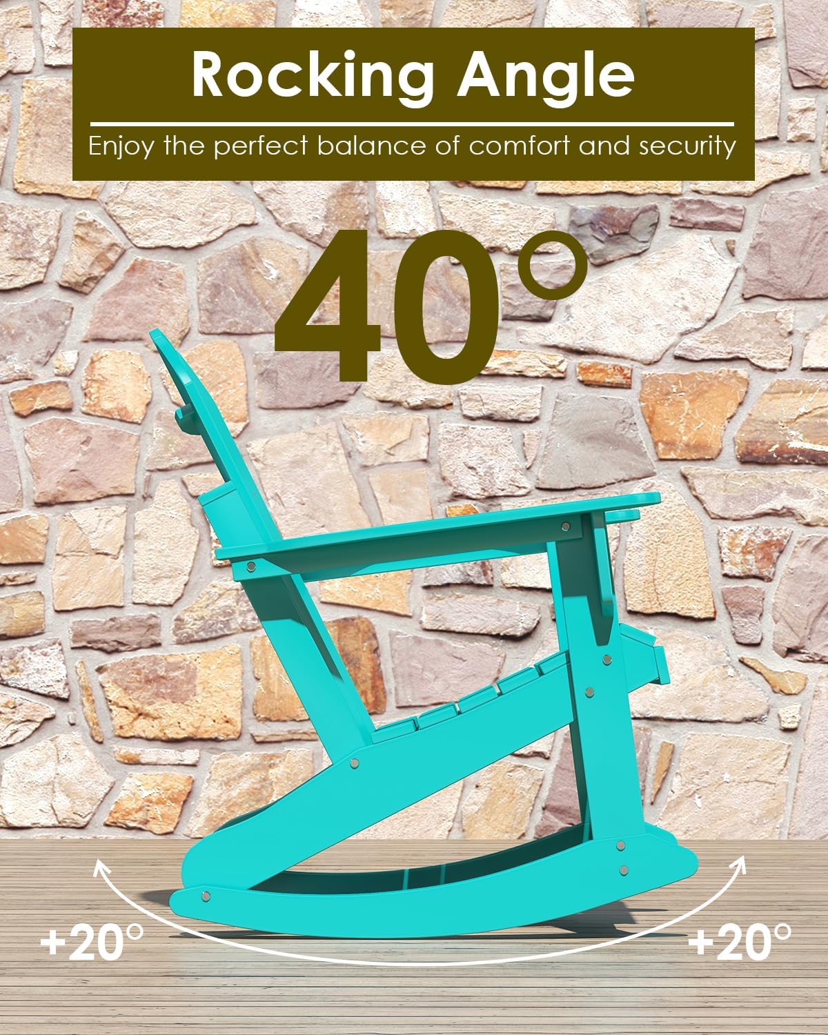 GREENVINES Adirondack Rocking Chair | HDPE Plastic | Porch Rocker | Chair for Outdoor Patio Deck | All Weather | Aqua