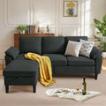 Convertible Sectional Sofa, Modern L Shaped 3-seat Sofa, 79' Linen Fabric Small Sectional Couch with Movable Ottoman, Couch for Small Spaces Living Room (Black)