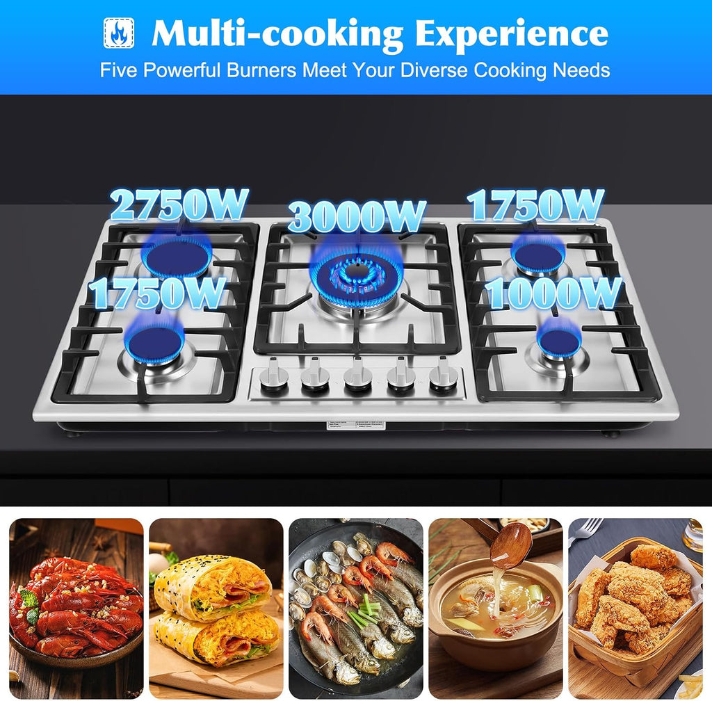 2 Burner Natural Gas Cooktop, Cooktop Stove Top, Tempered Glass Burners Stove with Anti-Temper Protection for Apartment, Indoor (Not Included Gas Pipe) (4)