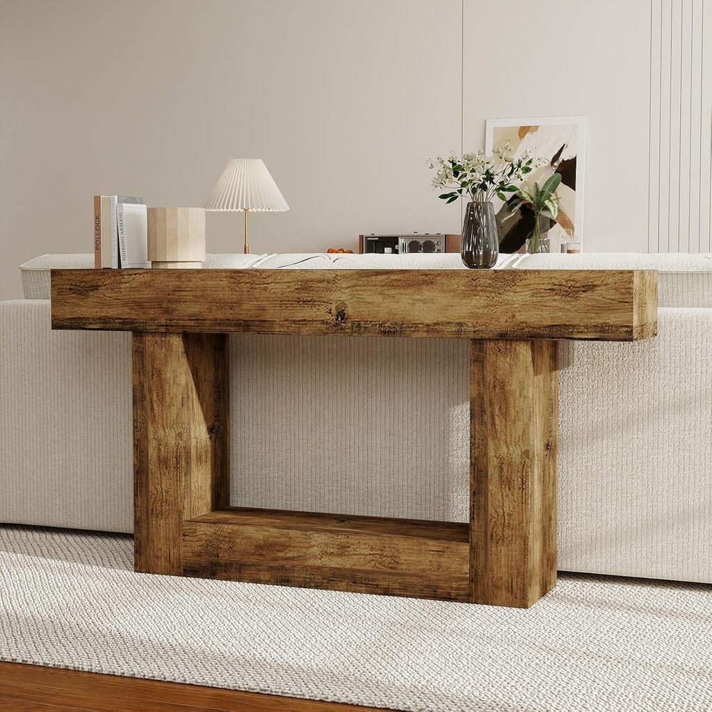 Spaco 63'' Long Console Table,2 Tier Farmhouse Entryway Table Sofa Table with Storage,Wood Behind Couch Table for Living Room, Hallway,Foyer