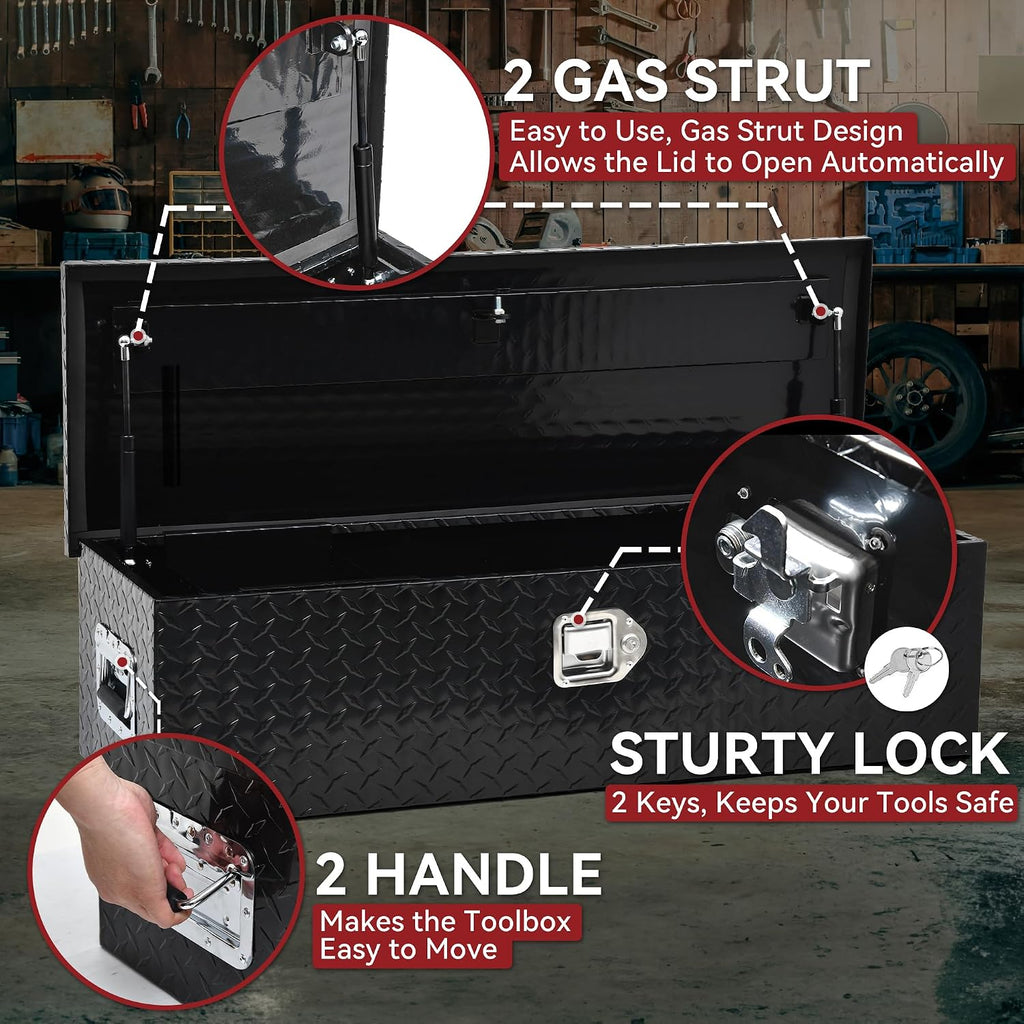 YITAMOTOR 39 Inch Truck Bed Tool Boxes Heavy Duty Aluminum with Sliding Shelf,Diamond Plate ToolBox for Pick Up Truck RV Trailer, Chest Storage Organizer with Lock and Keys