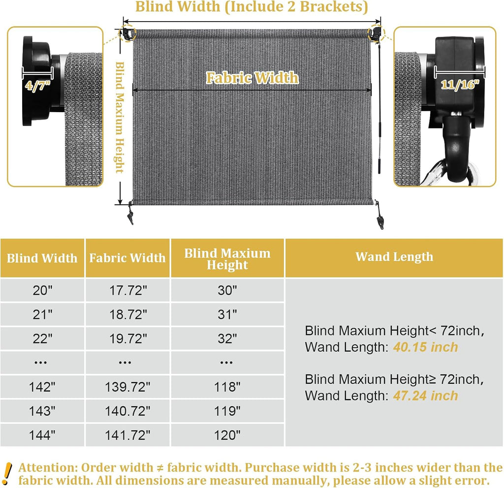 Shade&Beyond Patio Shades Roll Up Outdoor, 30' W x 72' H Grey 220 GSM Shade Cloth Outside Blinds Cloth for Porch Pergola Gazebo