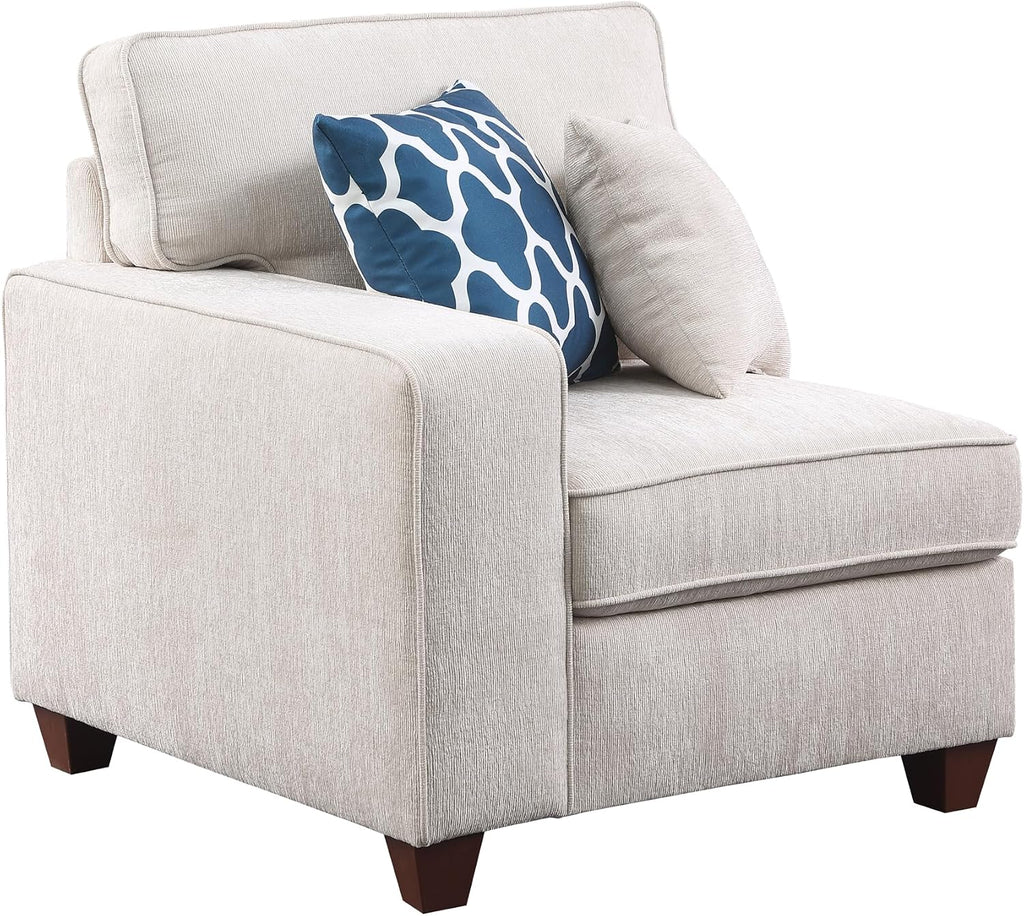 Ball & Cast 127' L-Shaped Sectional Couch with Movable Ottoman&6 Throw Pillow,7 Seat Chenille Upholstered Sofa W/2 Cup Holder,USB Port&Hidden Storage Box,DIY Combination,for Livingroom,Apartment,Beige