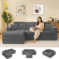 Black L Shaped Modular Cloud Sectional Sofa, Comfy 3 Seater Sectional Couches for Living Room with Cup Holders, Modern L Shape Sofa Set for Living Room Bedroom (Grey)