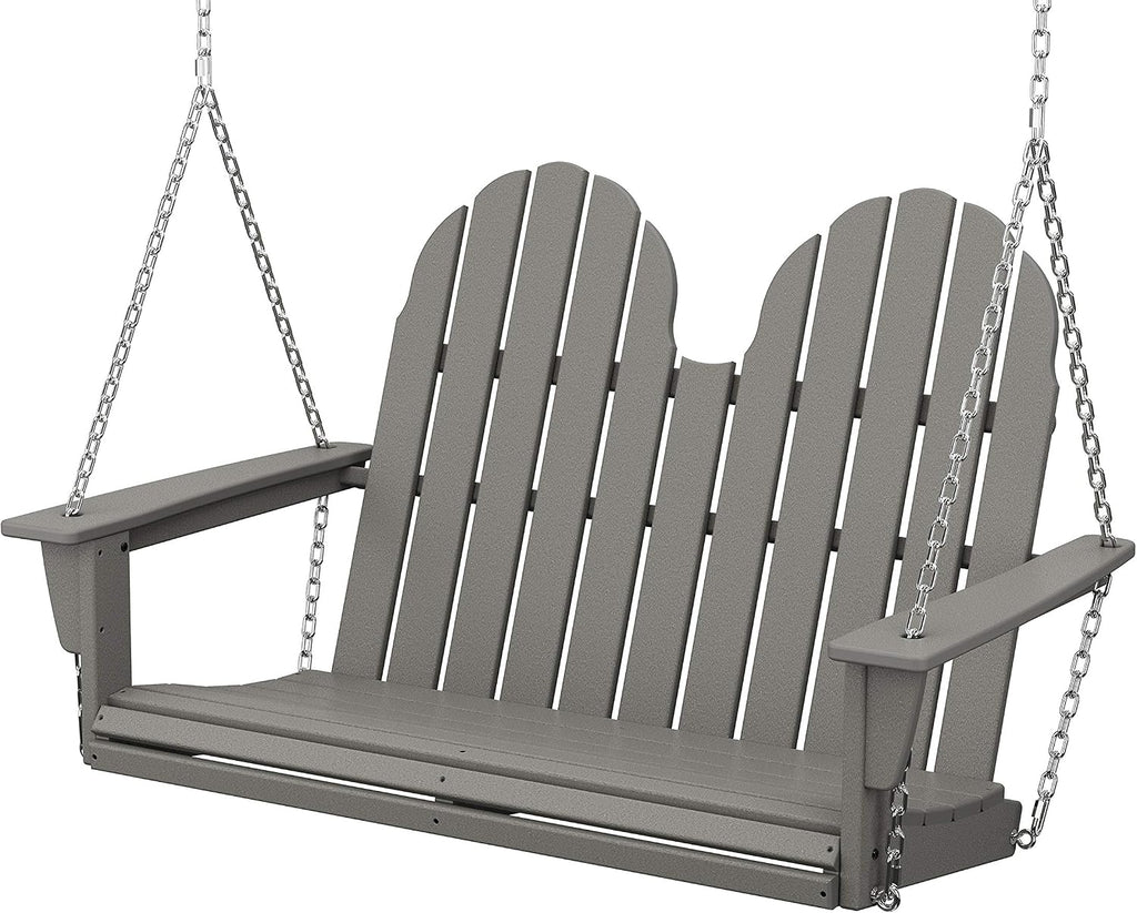 POLYWOOD Vineyard 4-Foot Porch Swing, Heavy Duty HDPE Outdoor Hanging Swing with Chains, Wood-Look Furniture for Front Porch, Patio, Garden, Slate Grey