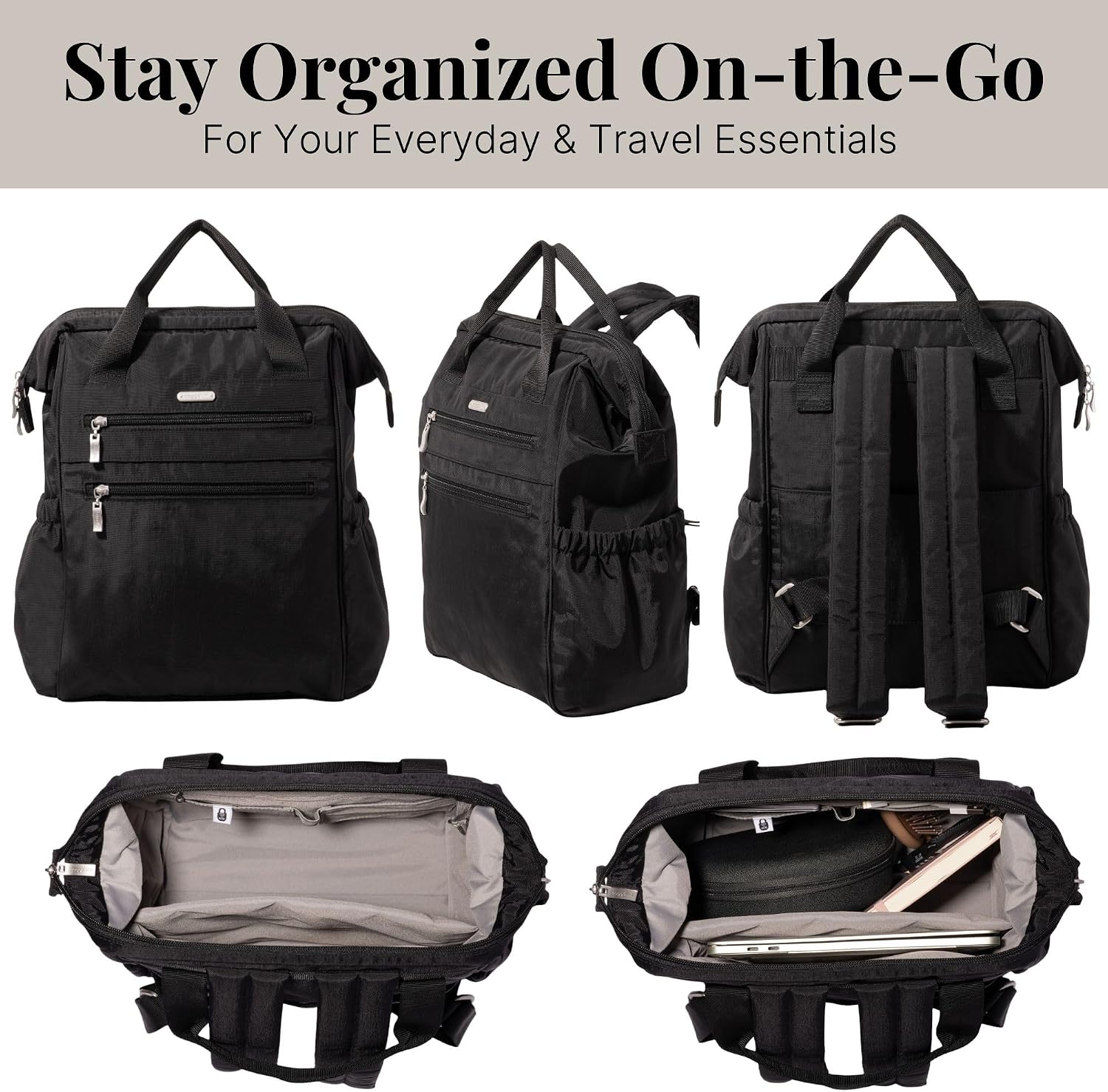 Baggallini City Scape Backpack - 15'x11' Lightweight Work Travel Bag w/Luggage Sleeve & RFID