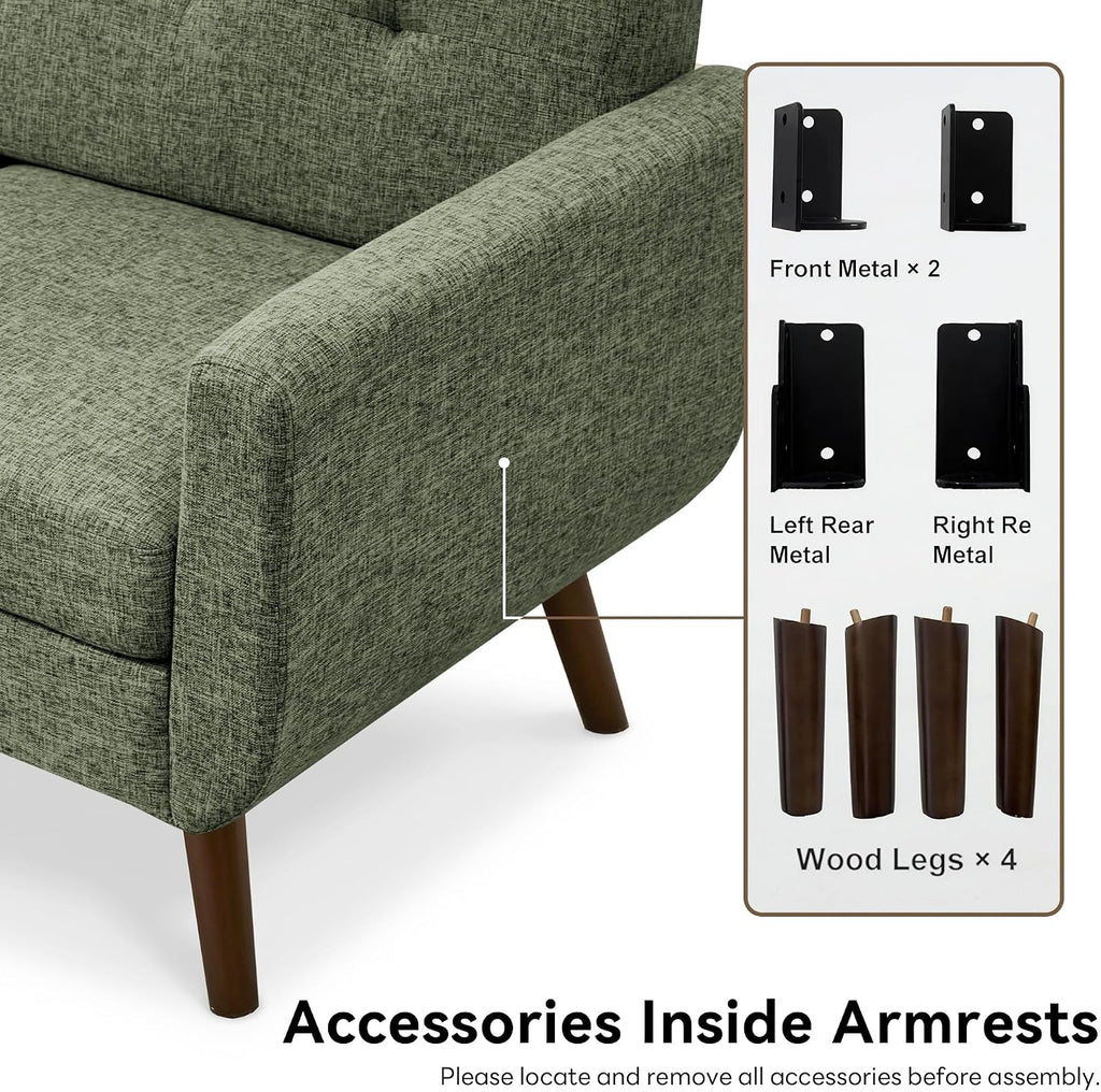 Tbfit Mid Century Modern Sofa Couch, Loveseat & Standard Sofa, Green