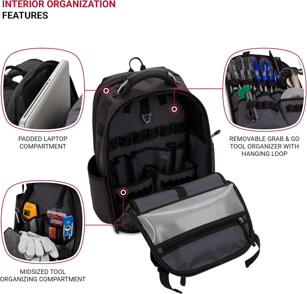SwissGear Tool Bag Backpack, Fits Up to 17-Inch Laptop, Work Pack PRO, Black