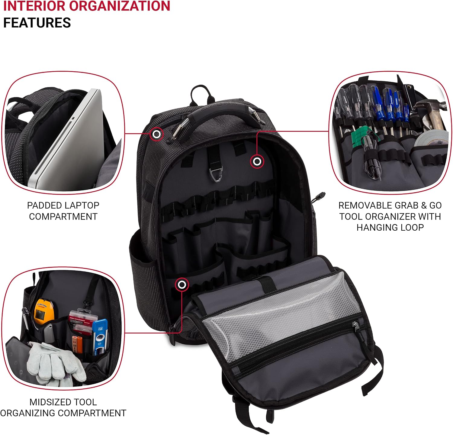SwissGear Tool Bag Backpack, Fits Up to 17-Inch Laptop, Work Pack PRO, Black