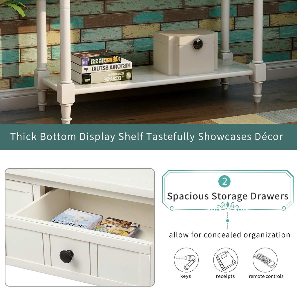 Bellemave Console Table with Drawers, Retro Entryway Table with 2 Drawers and Open Storage Shelf, Narrow Long Sofa Table, Behind Couch Table for Living Room, Foyer and Hallway, Ivory White