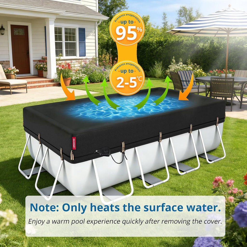 QH.HOME 16x32ft Rectangular Pool Cover,[Ultimate Windproof & Tear-Resistant Fabric],Snug Fit with Patented Ratchet & Weight Rings,Solar Pool Cover for Above Ground Pools, Blocks Leaves &Waterproof