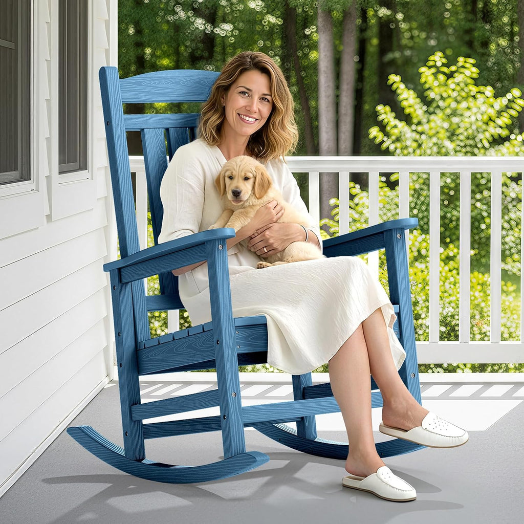 SERWALL Oversized Rocking Chairs Set of 6, HDPE Outdoor Rocking Chair, All-Weather Porch Rockers for Patio, Blue