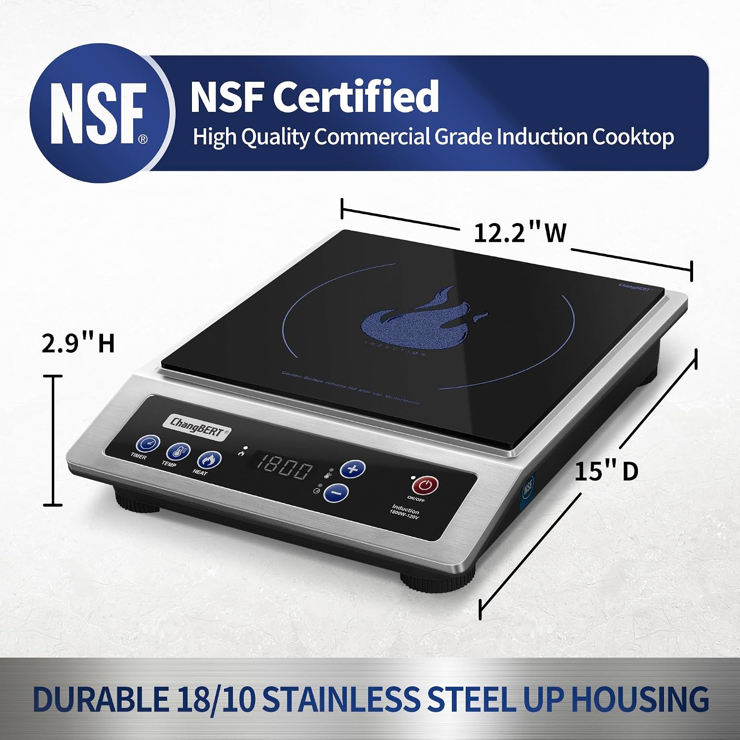 ChangBERT Induction Cooktop, 1800W NSF Certified Countertop Burner & Portable Induction Cooktop 208-240V 3200W NSF Certified Commercial Range Countertop Burner Pro Chef Professional Hot Plate