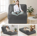 Single Convertible Sofa Bed with Fixed Frame & Thickened Cushion, Boneless Couch Folding Chair Bed with 5-Position Adjustable Backrest, Pull-Out Futon with Pillow for Small Spaces, Apartment,Grey