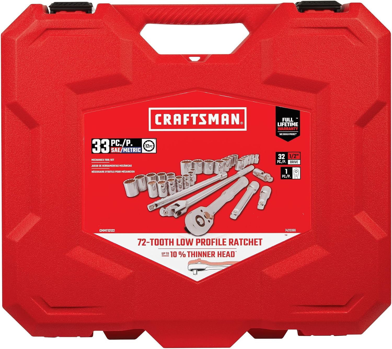 CRAFTSMAN Mechanics Tool Set, 33 Piece, 1/2 Inch Drive SAE/Metric (CMMT12122)