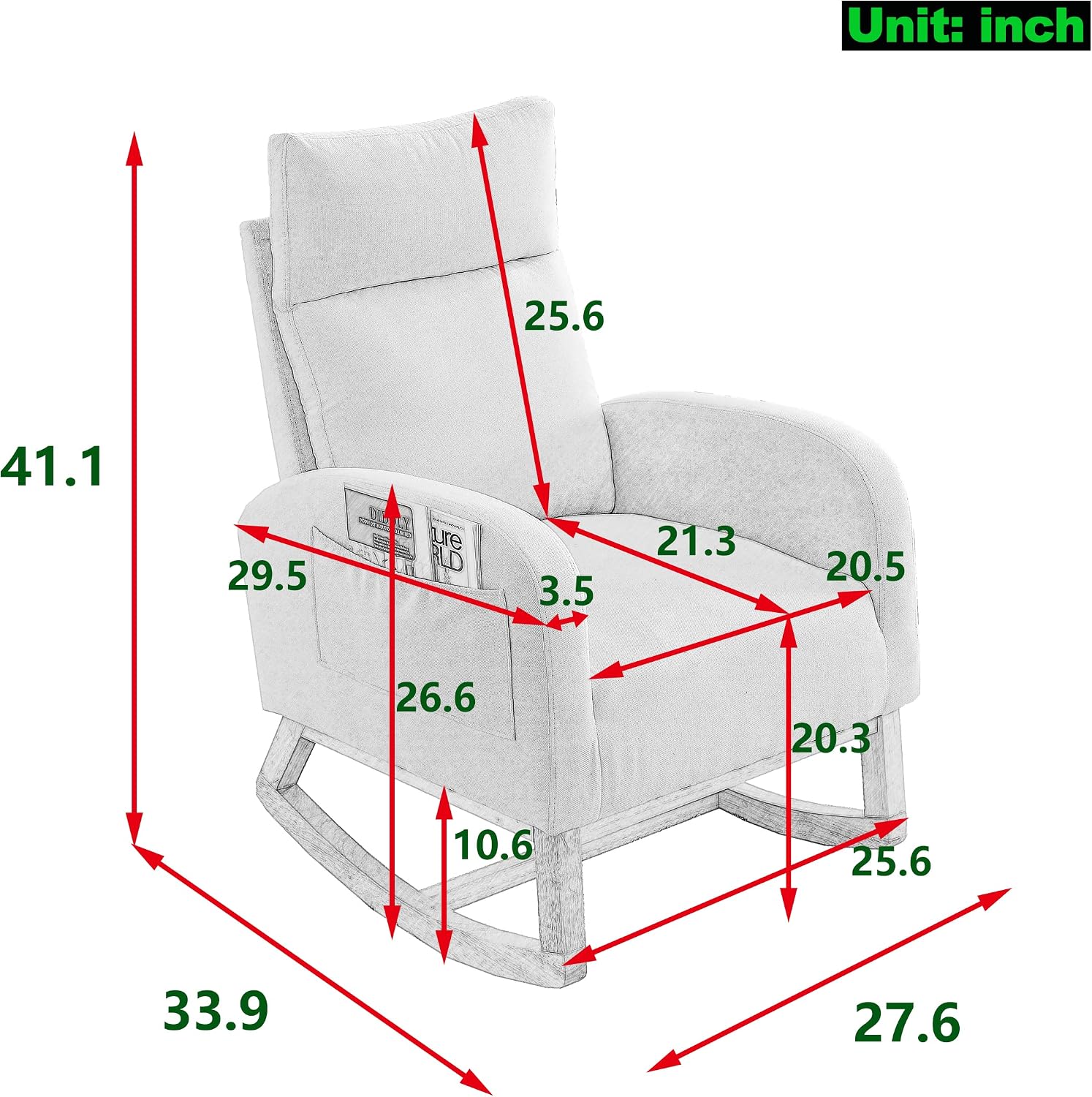 Setawix Teddy Fabric Rocking Accent Chair,Mid Century Modern Rocking Glider Armchair,Leisure Tufted Rocker Arm Chair for Nursery,Bedroom,Living Room (Teddy Light Grey, High Back)