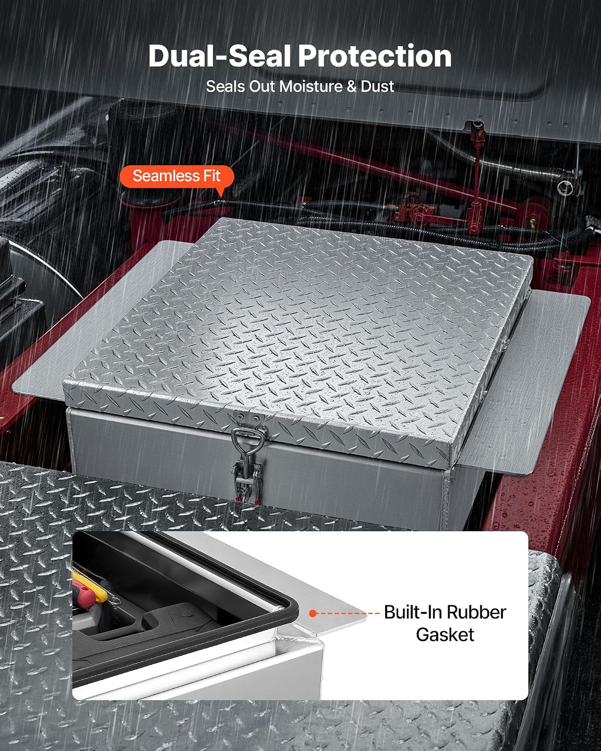VEVOR Truck Bed Tool Box, Heavy Duty Aluminum Tool Box with Diamond Plate, Storage Toolbox Chest Organizer Supports up to 220 lbs, Ideal for Pickup, Truck Bed, RV, Trailer, 30.3 x 24 x 9 in, Silver