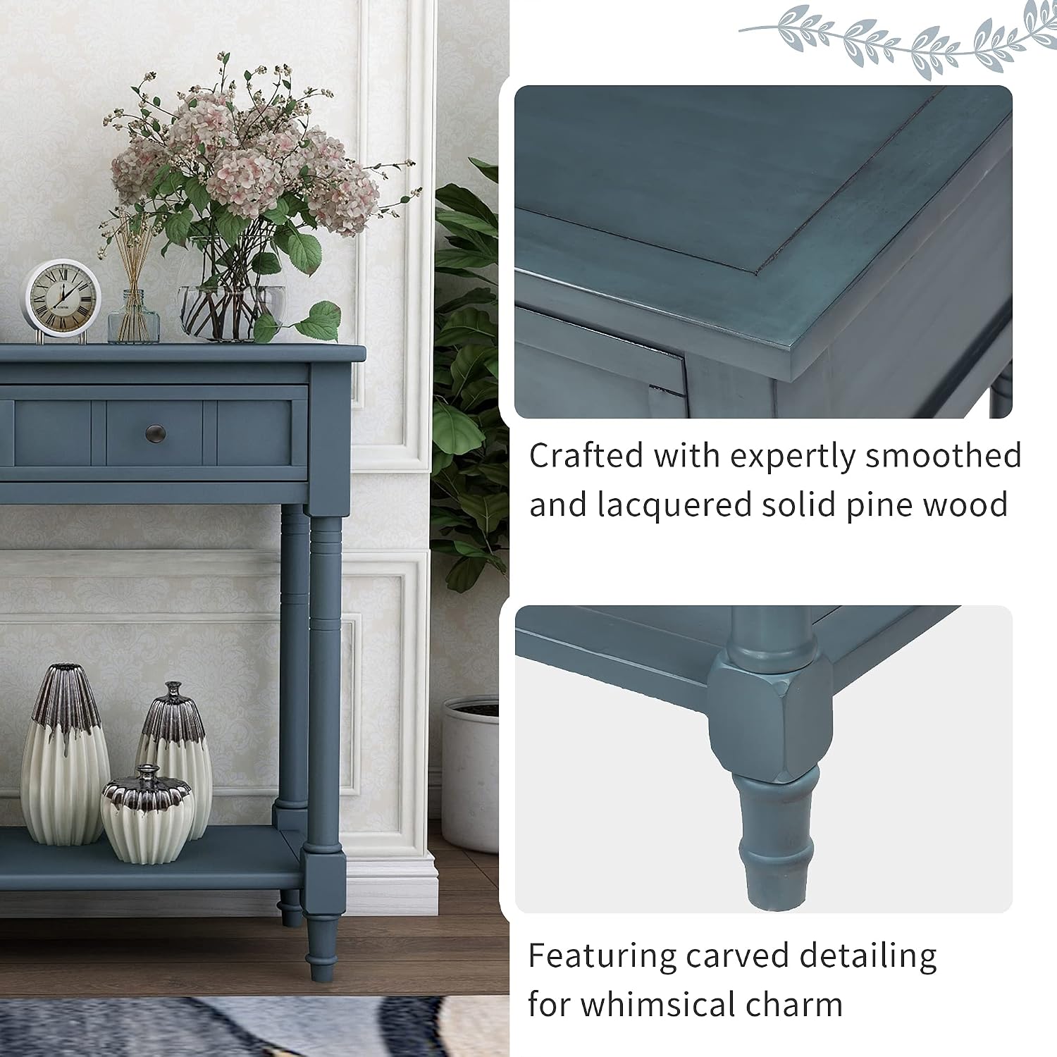 Bellemave Console Table with Drawers, Retro Entryway Table with 2 Drawers and Open Storage Shelf, Narrow Long Sofa Table, Behind Couch Table for Living Room, Foyer and Hallway,Navy