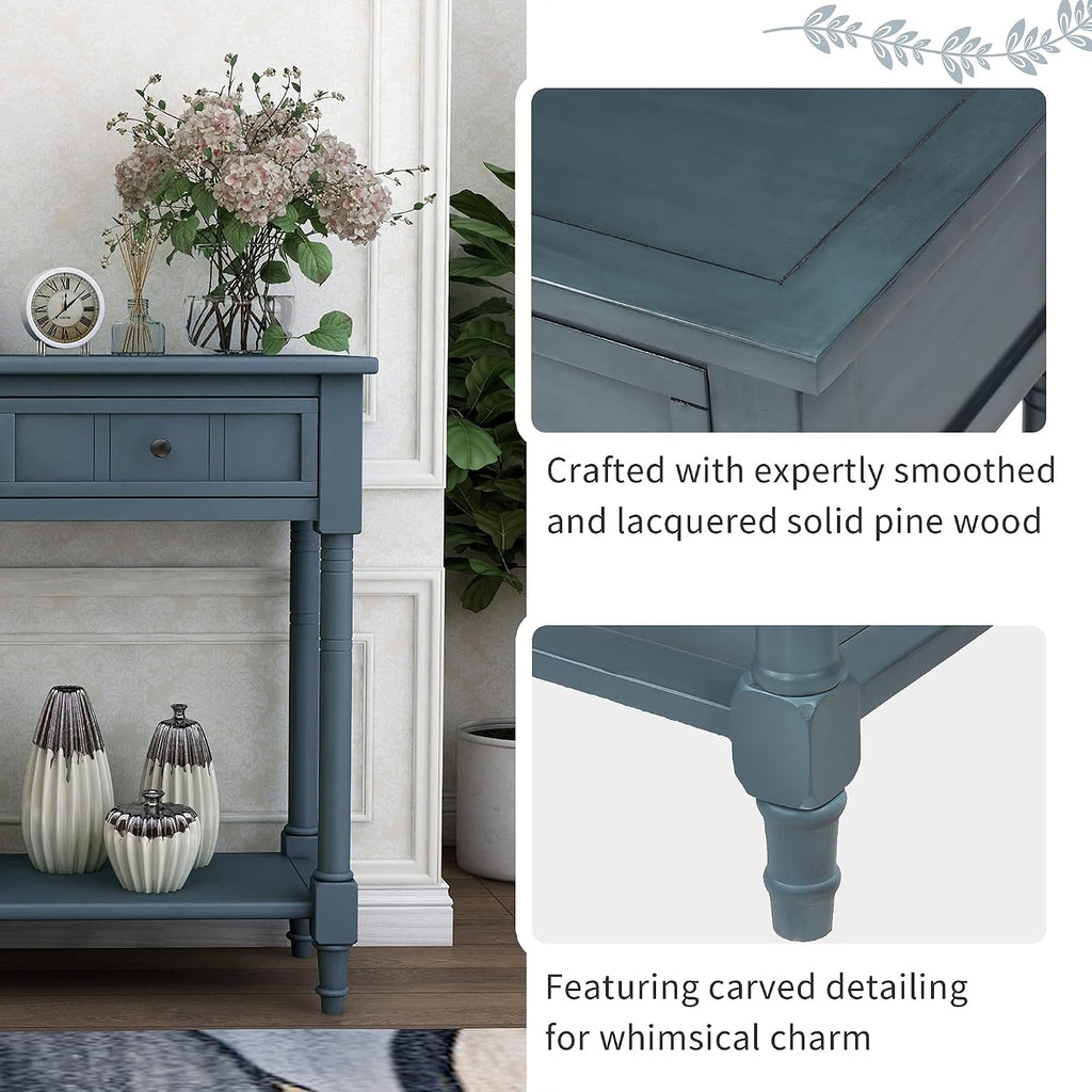 Merax Daisy Series Entryway Table with Storage Drawers and Bottom Shelf Navy